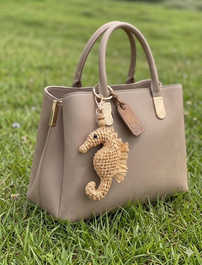 Seahorse Charm –Woven Straw Bag Accessory – Nautical Gift