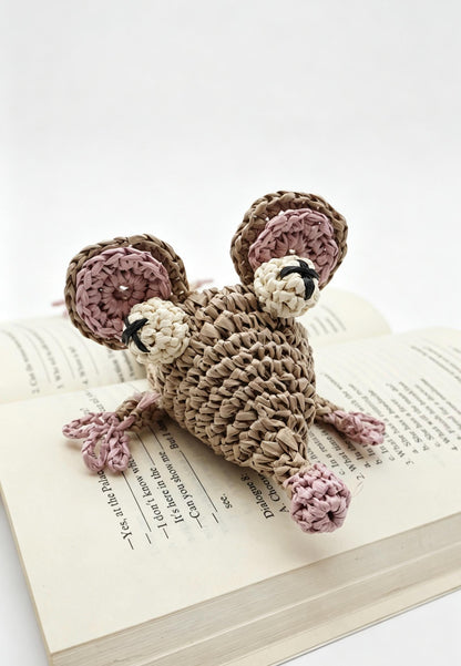 Crochet Raffia Mouse Bookmark: Handmade Woven Animal Page Marker