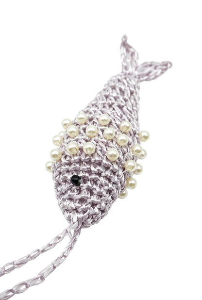 Pearl Raffia Fish Keychain: Hand Crochet Nautical Bag Charm