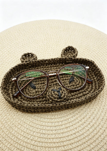 Crochet Raffia  Cat Face Tray – Woven Eyeglass Holder, Kitten Sunglasses Dish