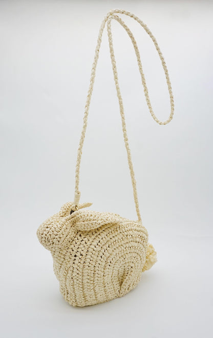 Handmade Raffia Bunny Bag – Woven Rabbit Straw Purse with Pom Pom Tail