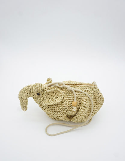Crochet Raffia Elephant Bag – Crocheted Woven Straw Mini Shoulder Purse – Boho Summer Accessory