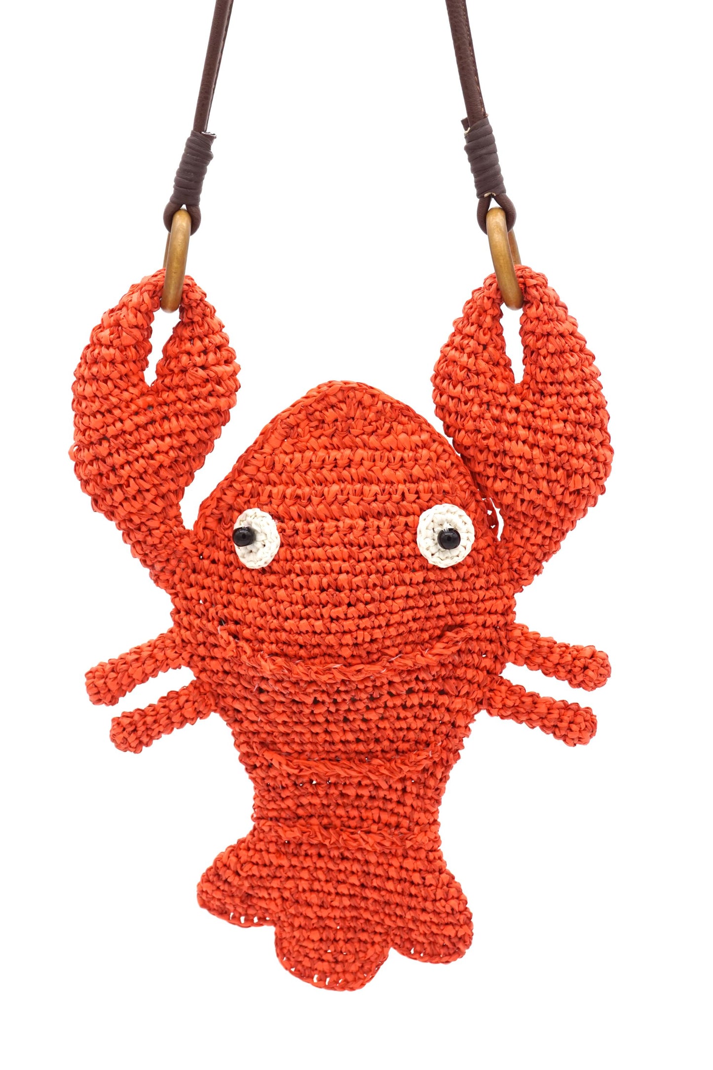 Hand-Crocheted Crab Straw Crossbody Bag – Woven Ocean Animal Purse with Faux Leather Strap