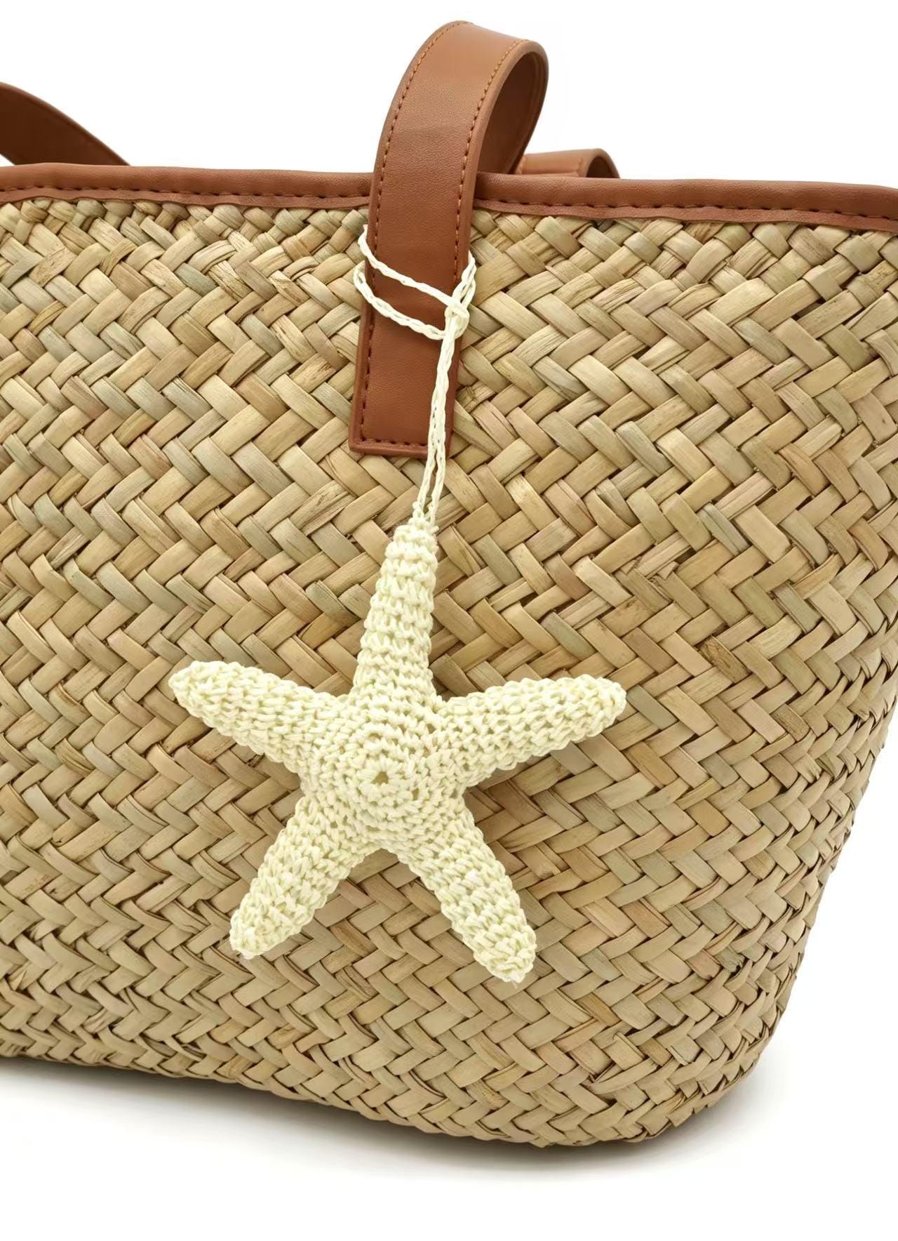 Hand Crochet Starfish Charm, Eco Paper Yarn Keychain, Coastal Beach Bag Accessory