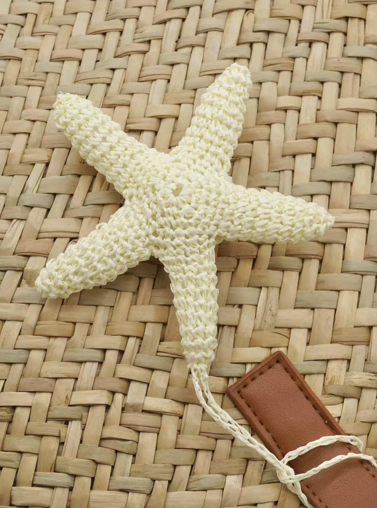 Hand Crochet Starfish Charm, Eco Paper Yarn Keychain, Coastal Beach Bag Accessory
