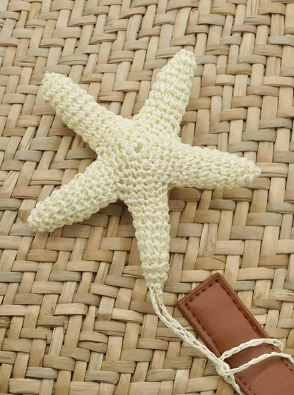 Hand Crochet Starfish Charm, Eco Paper Yarn Keychain, Coastal Beach Bag Accessory