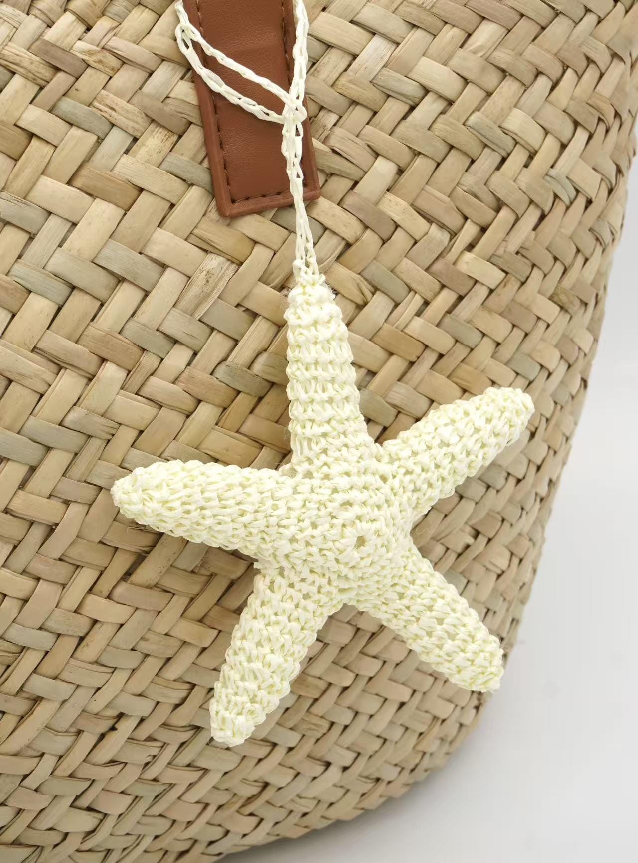 Hand Crochet Starfish Charm, Eco Paper Yarn Keychain, Coastal Beach Bag Accessory