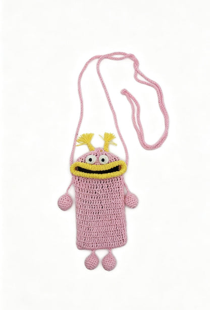 Crocheted Monster Phone Bag, Cotton Yarn Sling Purse, Kawaii Shoulder Bag