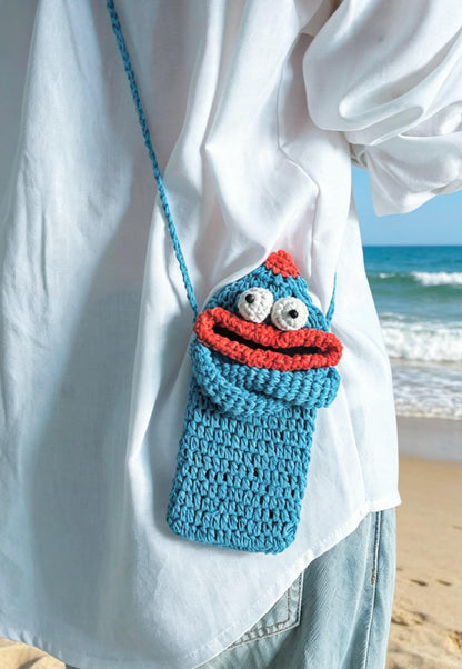 Crocheted Monster Phone Bag, Cotton Yarn Sling Purse, Kawaii Shoulder Bag