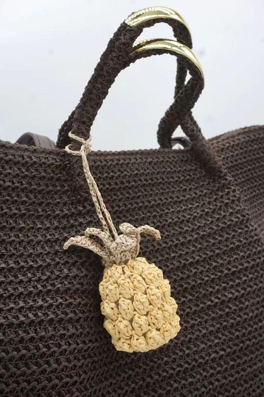 Hand-Crocheted Raffia Pineapple Bag Charm - L