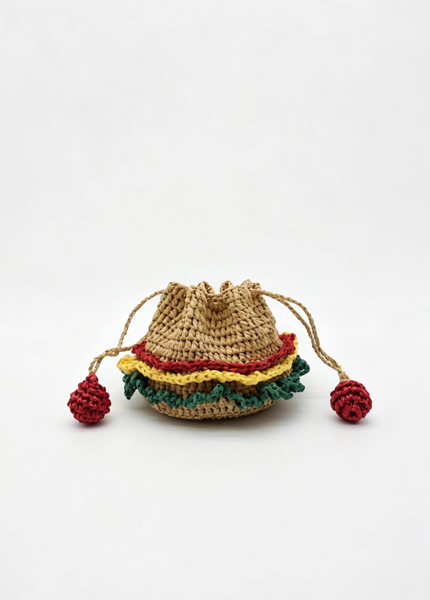 Raffia Wine Tote Bag: Hand Crochet Drawstring Mini Pouch