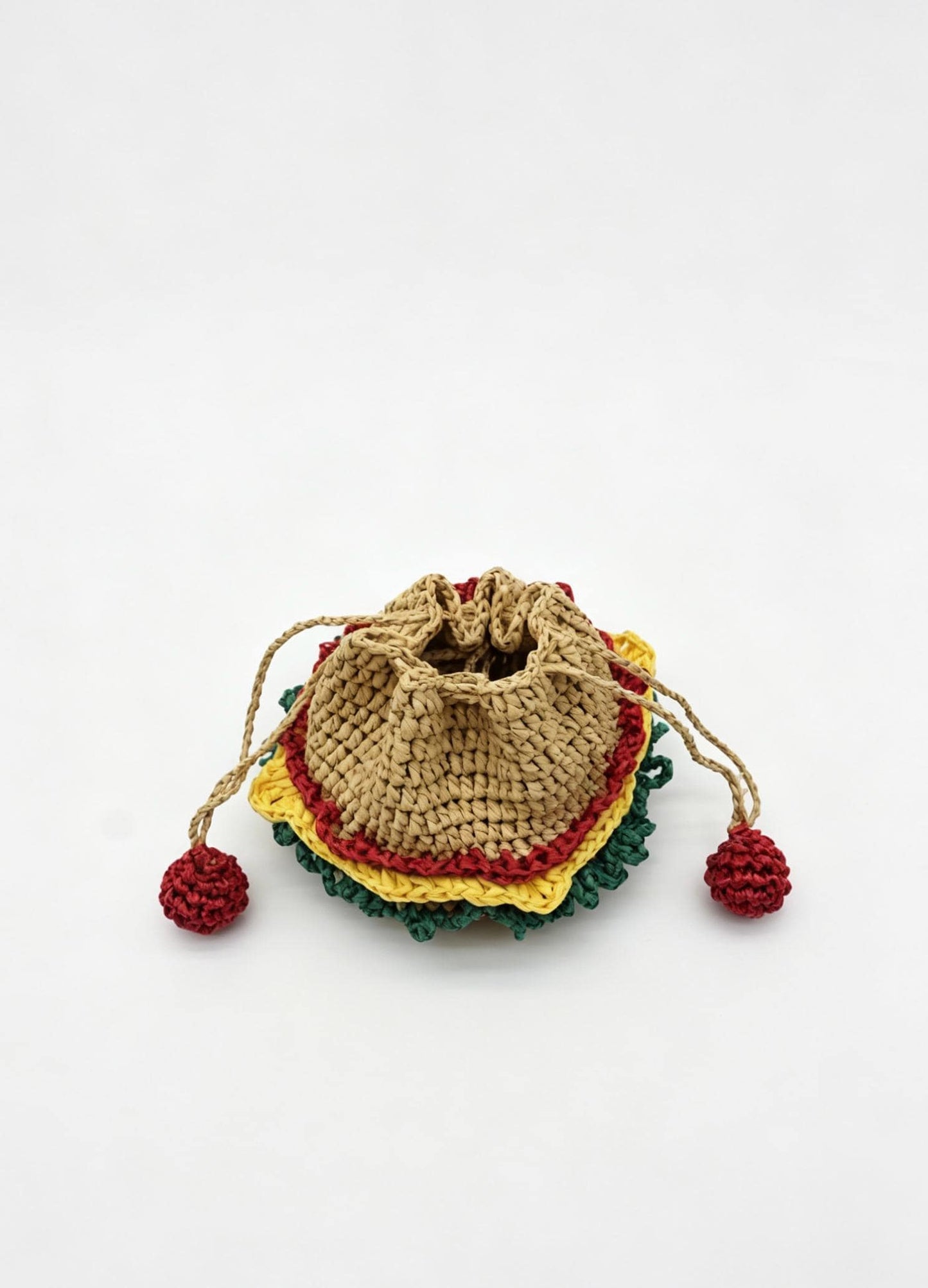 Raffia Wine Tote Bag: Hand Crochet Drawstring Mini Pouch
