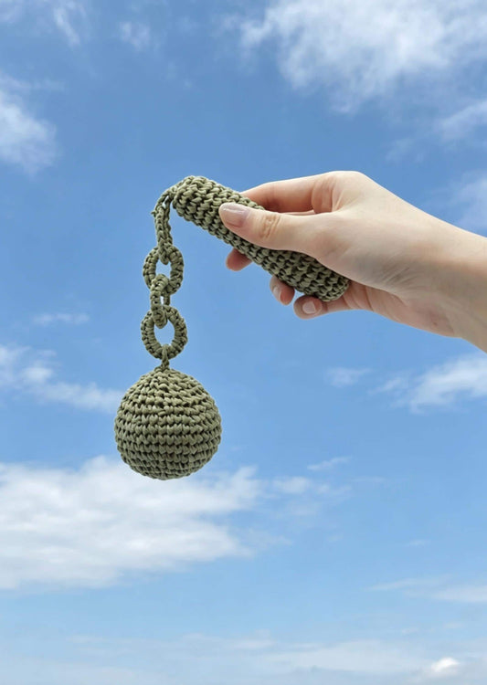 Hand-Crocheted Raffia Ball Bag Charm - Boho Woven Keychain