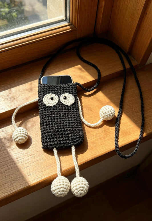 Crochet Soot Sprite Raffia Phone Bag - Anime Woven Crossbody Pouch