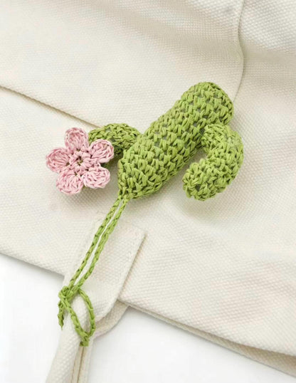 Blush Pink Flower Cactus Bag Charm: Hand Crochet Cotton Keychain