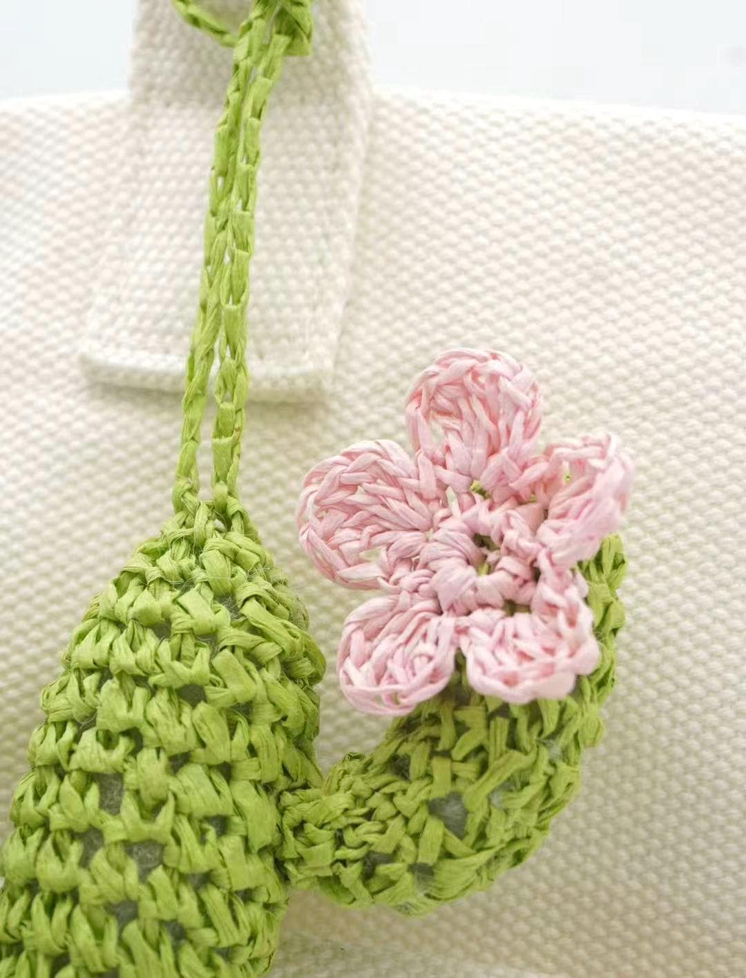Blush Pink Flower Cactus Bag Charm: Hand Crochet Cotton Keychain