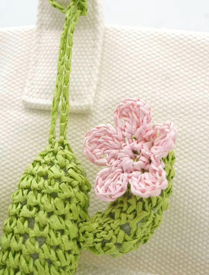 Blush Pink Flower Cactus Bag Charm: Hand Crochet Cotton Keychain