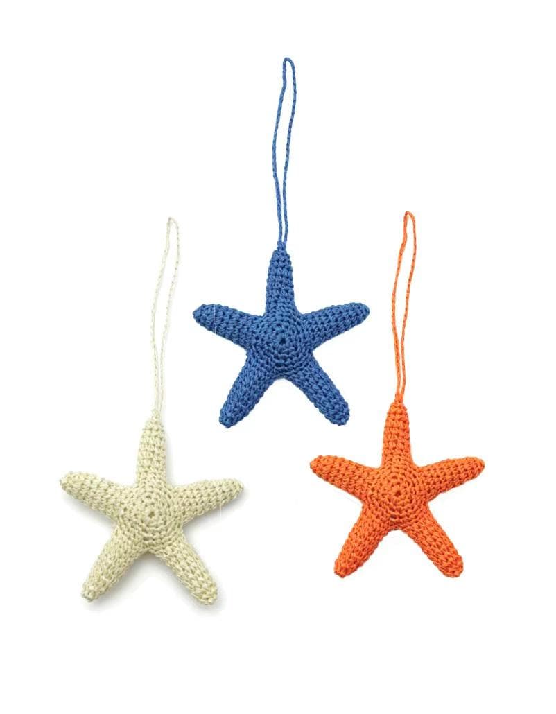 Hand Crochet Starfish Charm, Eco Paper Yarn Keychain, Coastal Beach Bag Accessory