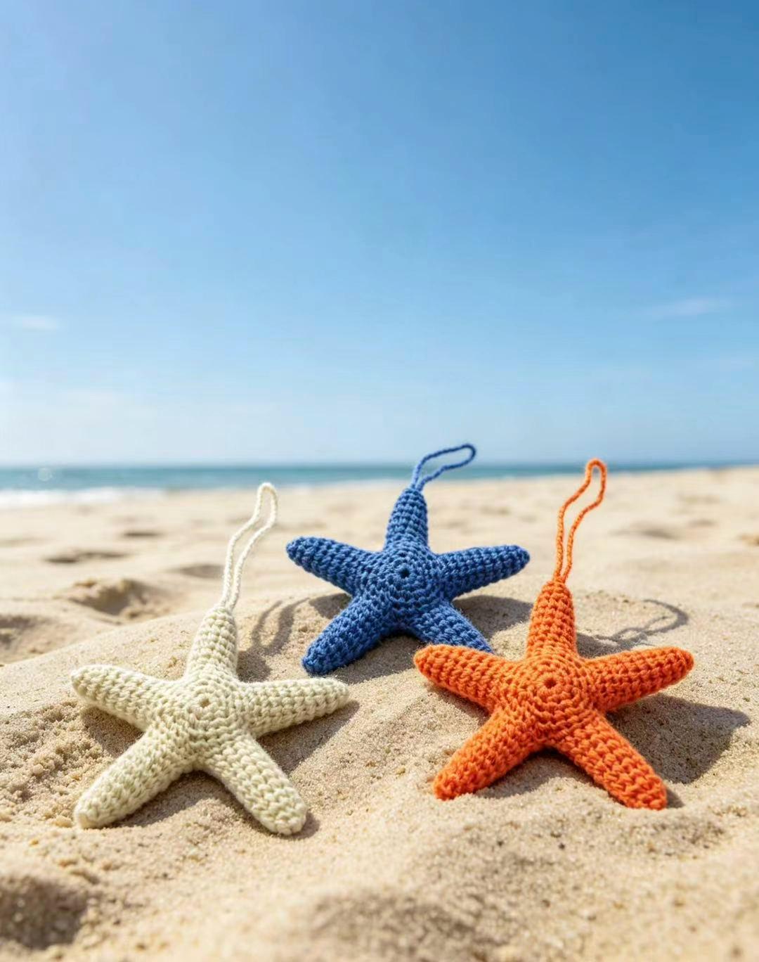 Hand Crochet Starfish Charm, Eco Paper Yarn Keychain, Coastal Beach Bag Accessory