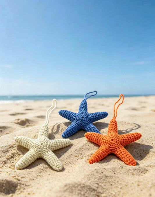 Hand-Crocheted Starfish Charm - Eco Paper Yarn Keychain - Blue