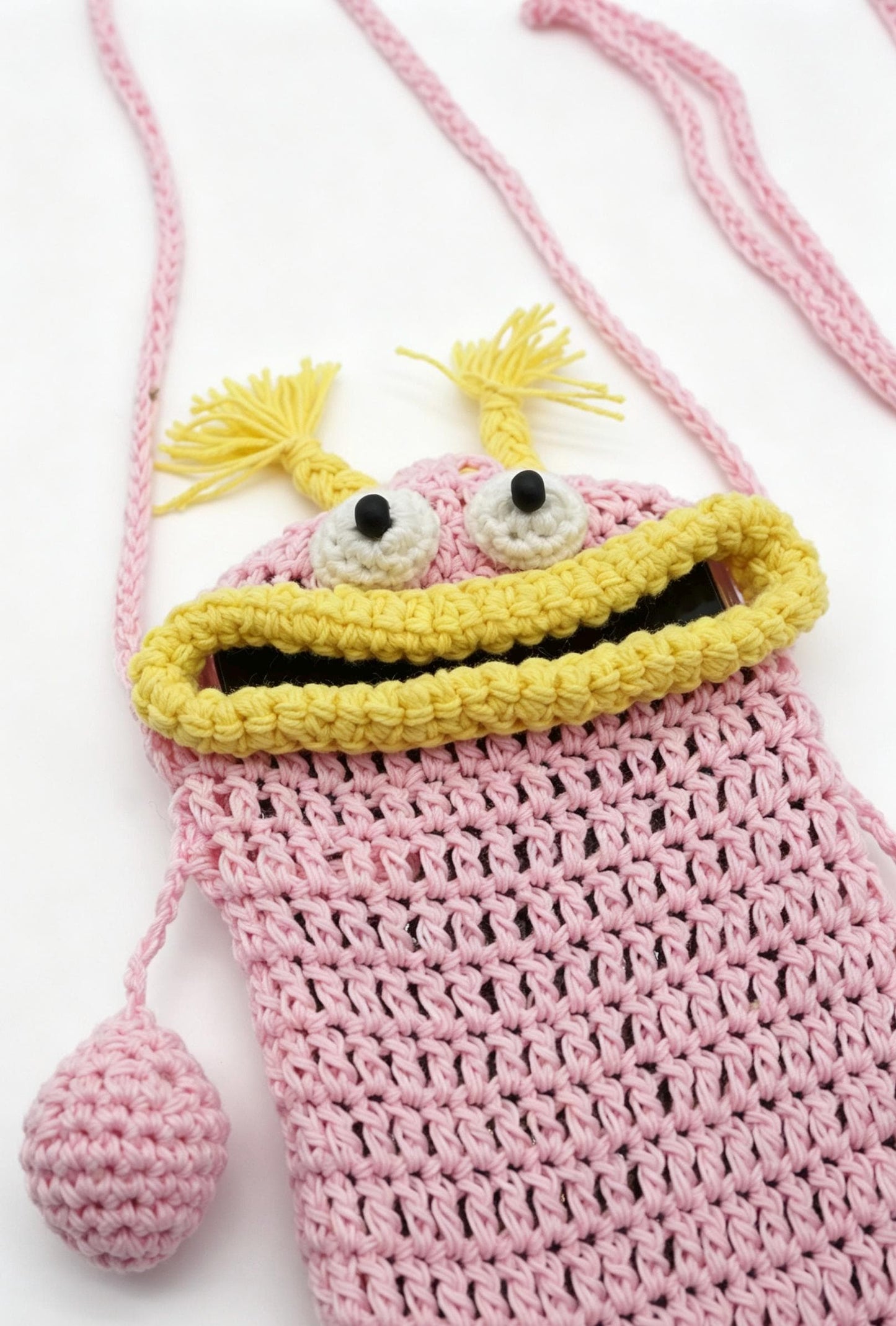 Crocheted Monster Phone Bag, Cotton Yarn Sling Purse, Kawaii Shoulder Bag