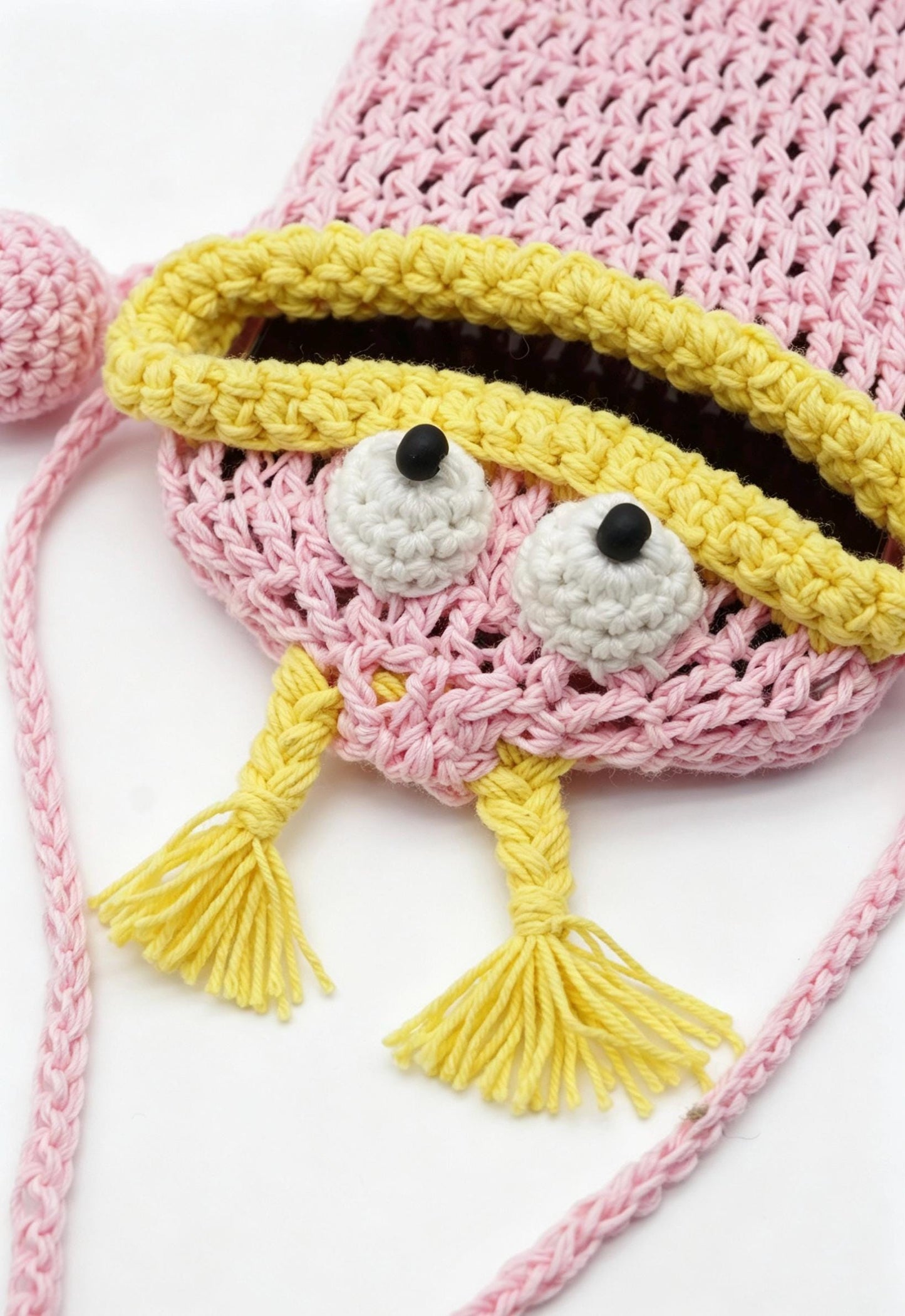Crocheted Monster Phone Bag, Cotton Yarn Sling Purse, Kawaii Shoulder Bag