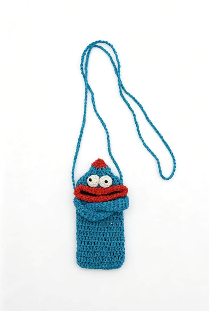 Crocheted Monster Phone Bag, Cotton Yarn Sling Purse, Kawaii Shoulder Bag