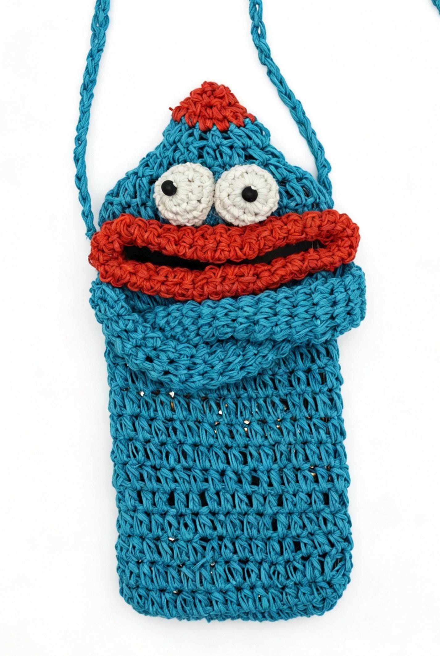 Crocheted Monster Phone Bag, Cotton Yarn Sling Purse, Kawaii Shoulder Bag