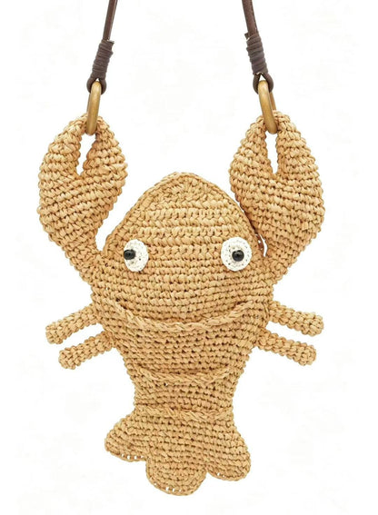 Hand-Crocheted Crab Straw Crossbody Bag – Woven Ocean Animal Purse with Faux Leather Strap