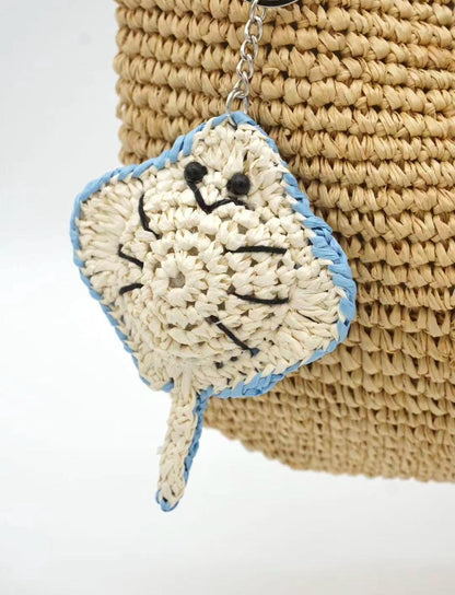 Celestial Blue Crochet Stingray Keychain & Handmade Raffia Bag Charm